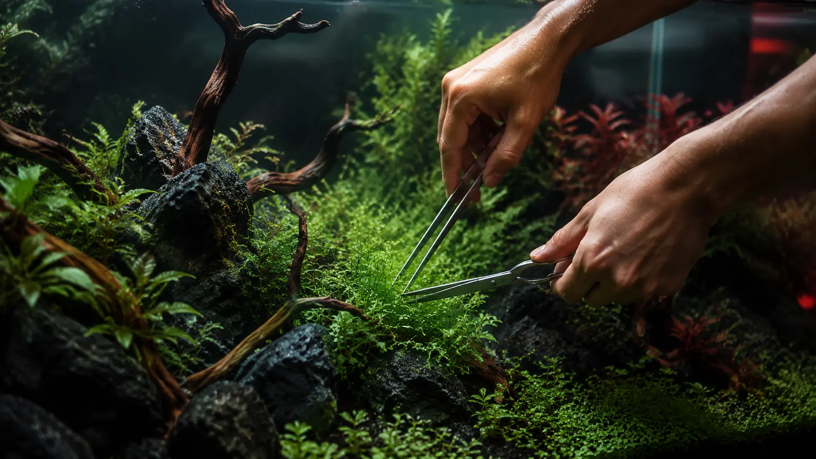 Professionelle Aquarienpflege mit feinen Werkzeugen